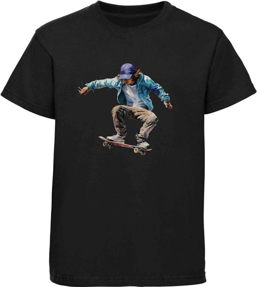 Kids T-shirt jumping skateboarder in oil paint look